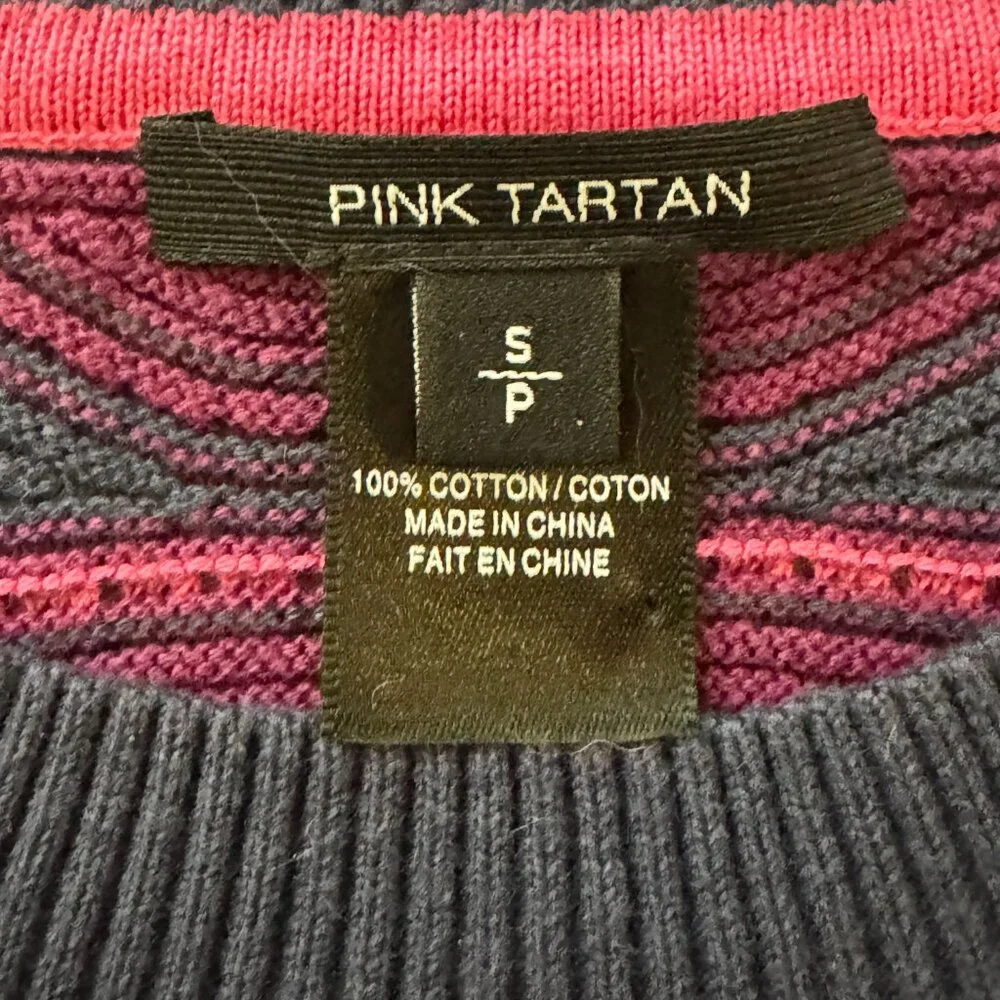 Pink Tartan blue and pink sweater sz S - Picture 9 of 10